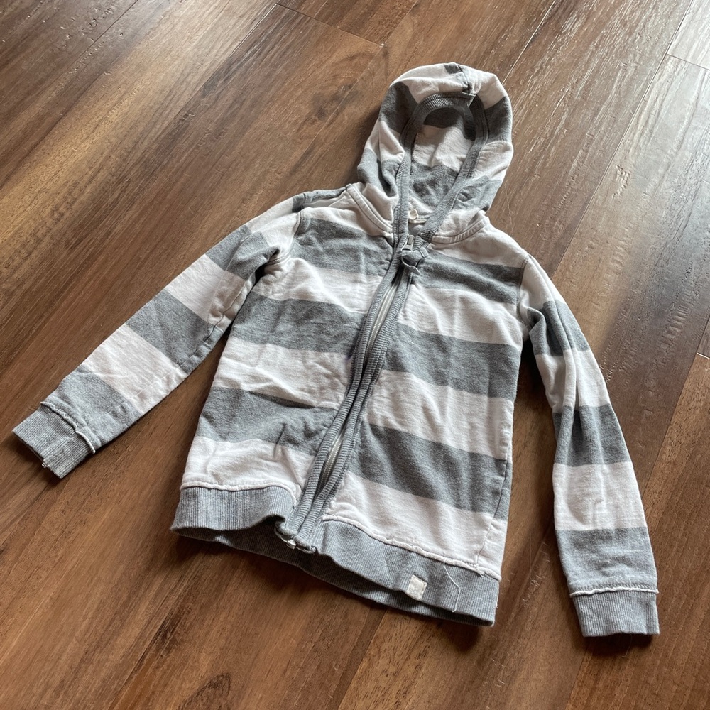 Kids Burts Bees 100% Cotton Striped Hooded Zip-Up Sweatshirt - Gray & White